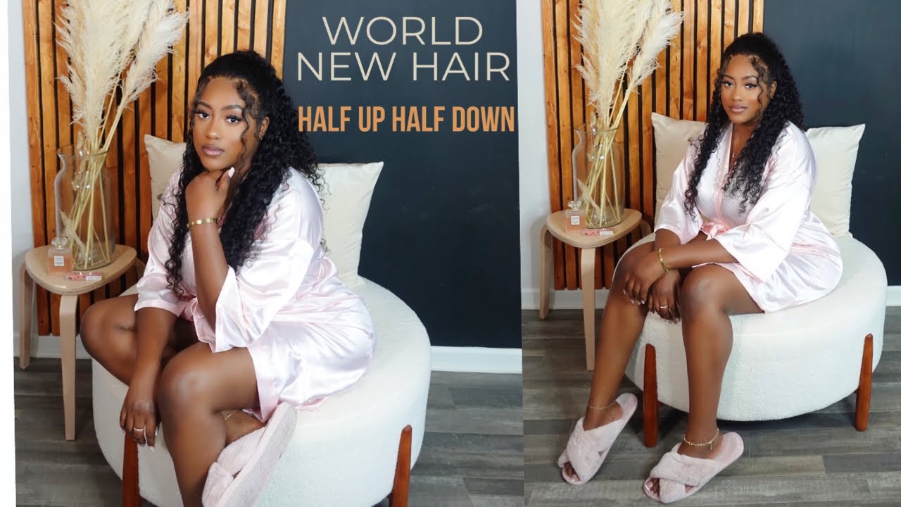 HALF UP HALF DOWN WITH CURLY BANGS WIG INSTALL | FT. WORLD NEW HAIR
