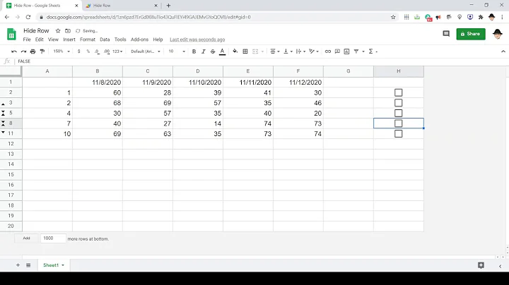 Google Sheets: Hide Row with Checkbox