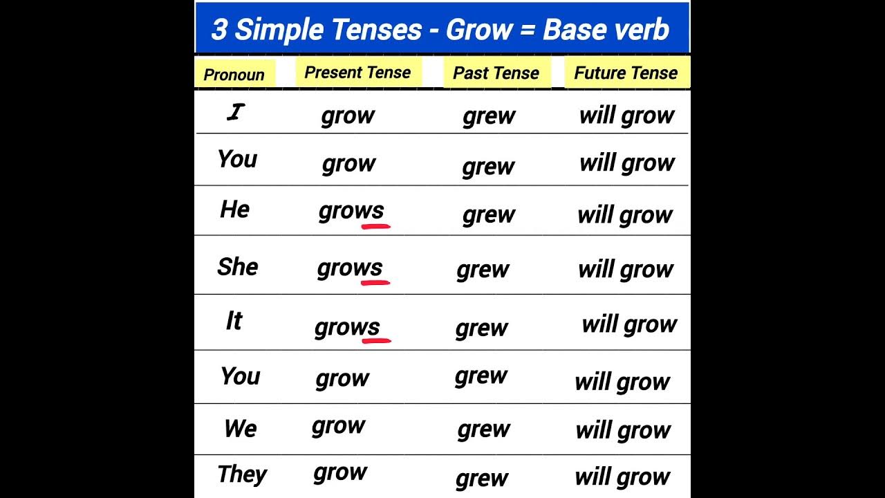 grow past tense present tense future tense 3 simple tenses - YouTube
