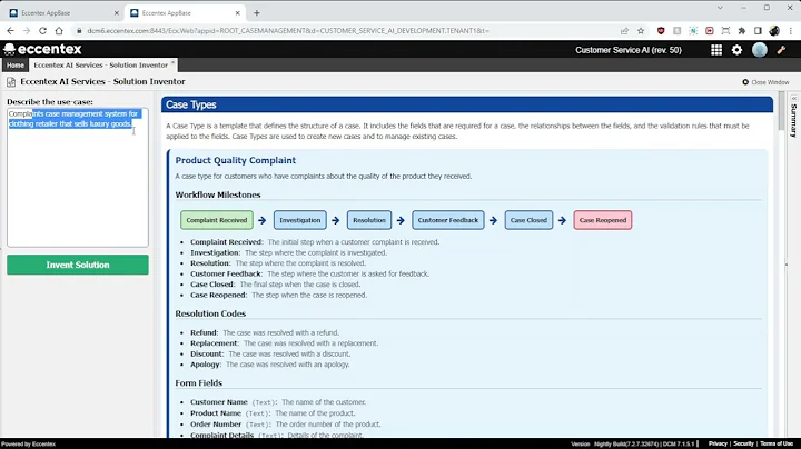 Solution Inventor Demo - Eccentex AI Services