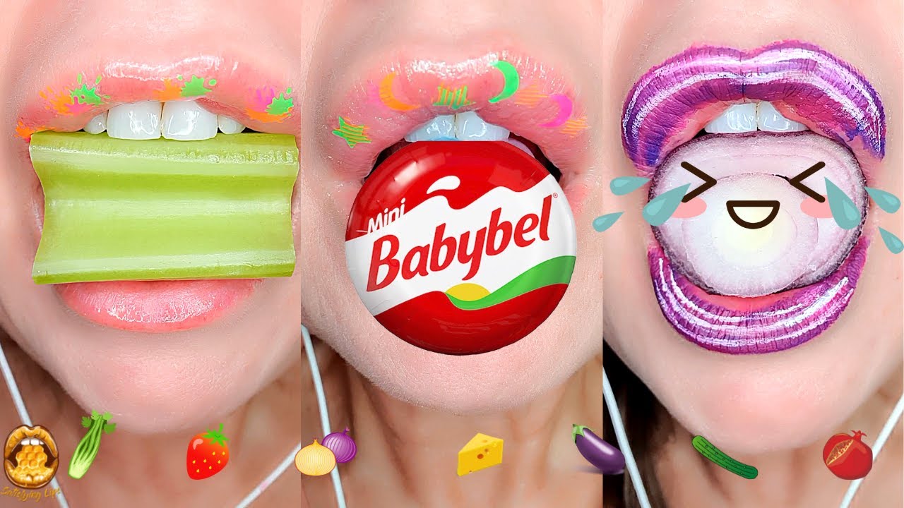 ASMR Satisfying Emoji Food Challenge Eating The Contents Of My Fridge