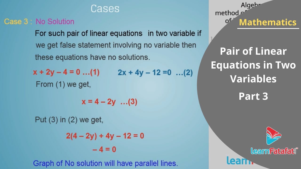 Pair of Linear Equations in Two Variables Class 10 Maths - Substitution ...