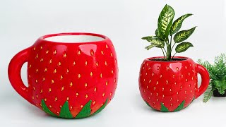 Strawberry shaped Tree pot / Flower Vase making || Cement flower pot - सीमेंट फूल फूलदान बनाना