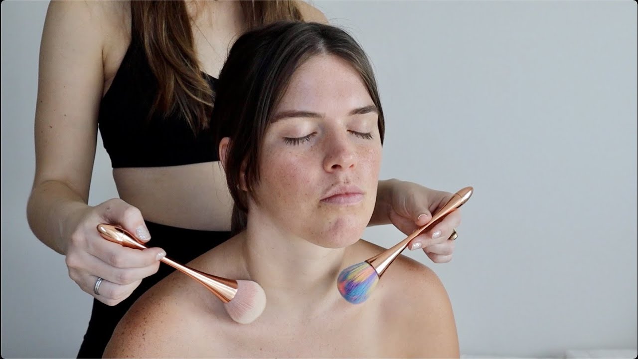ASMR | Soft chest & neck brushing w/ makeup brushes (whispered)