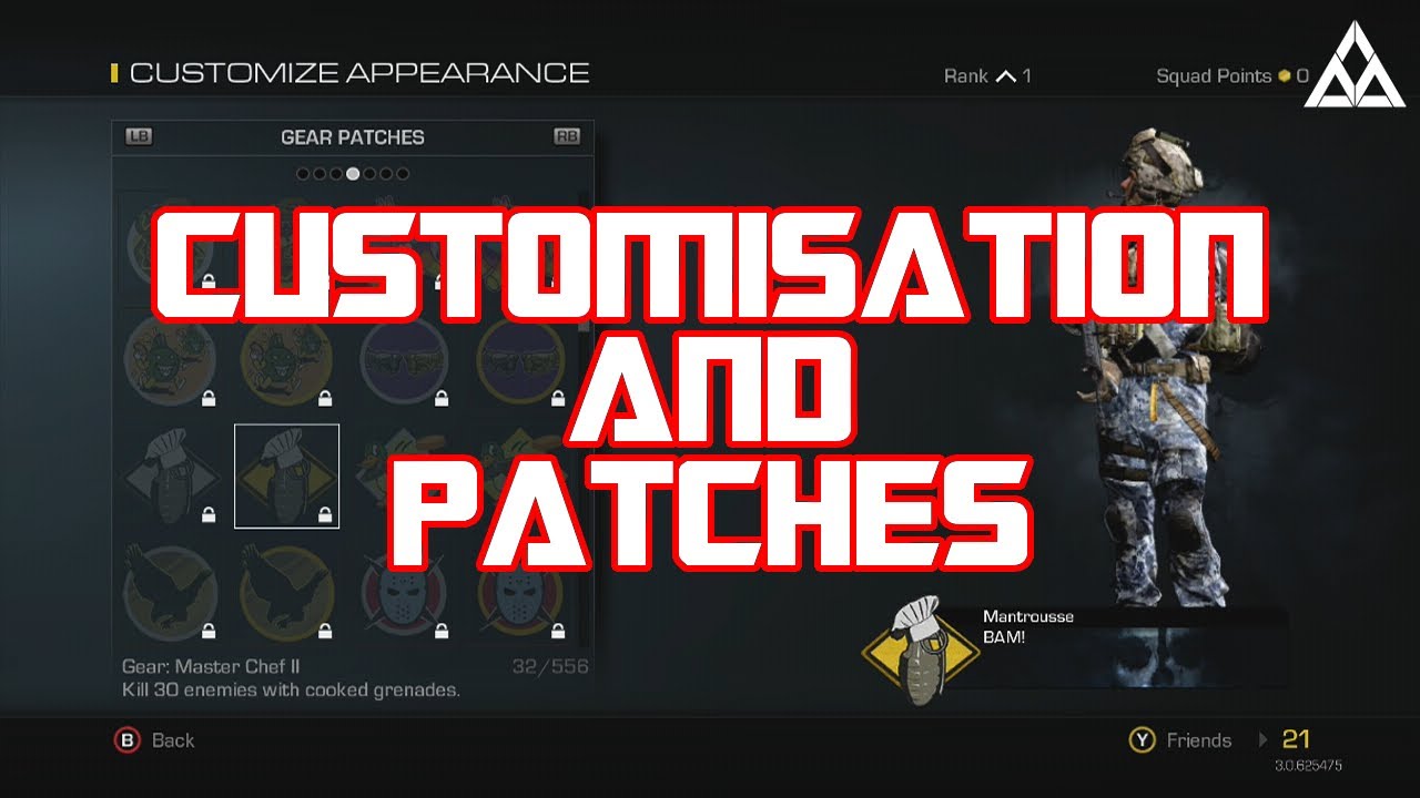 Call Of Duty Ghosts Character Customization All Patches Headgear Uniform Cod Ghost Online Youtube