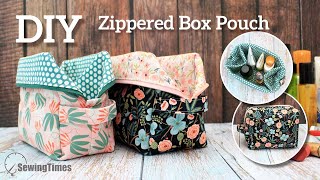 กระเป๋าแบบมีซิป กระเป๋าแต่งหน้า DIY Zippered Box Pouch [sewingtimes]