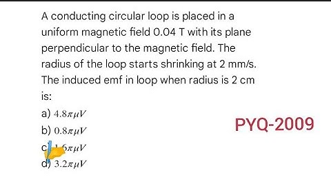 conducting circular loop is placed in a uniform magnetic field 0.04 T with its plane perpendicul