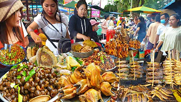 Cambodian Best Countryside Street Food - Crispy Shrimp, Fish Patty, Palm Cakes, Snail, Crab,&more