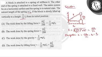 A block is attached to a spring of stiffness \( k \). The other end of the spring is attached to...