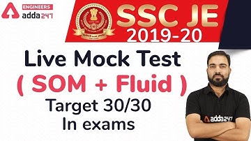 Test - 5   SSC JE  2019-20 |Civil +mechanical | Live Mock Test Fluid +SOM  Target 30/30 | Engineers