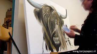 Schotse hooglander schilderij - Tanja Papez Muurschilderingen
