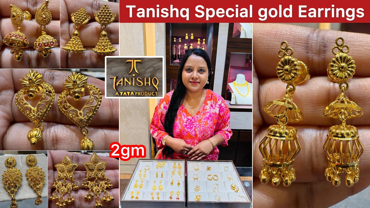 2gm😲Special gold Earrings - Jhumka’s, Chandbali & hoops from Tanishq✨| Wedding & Ofice wear Earrings