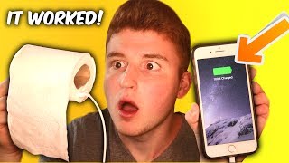 CHARGE YOUR IPHONE WITH TOILET PAPER! (Simple Life Hacks)