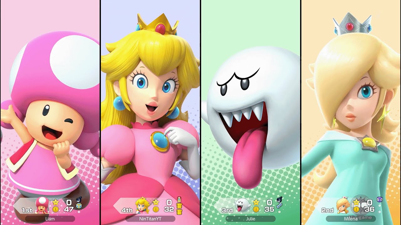 Super Mario Party Jamboree - Peach vs Rosalina vs Toadette vs Boo - Goomba Lagoon