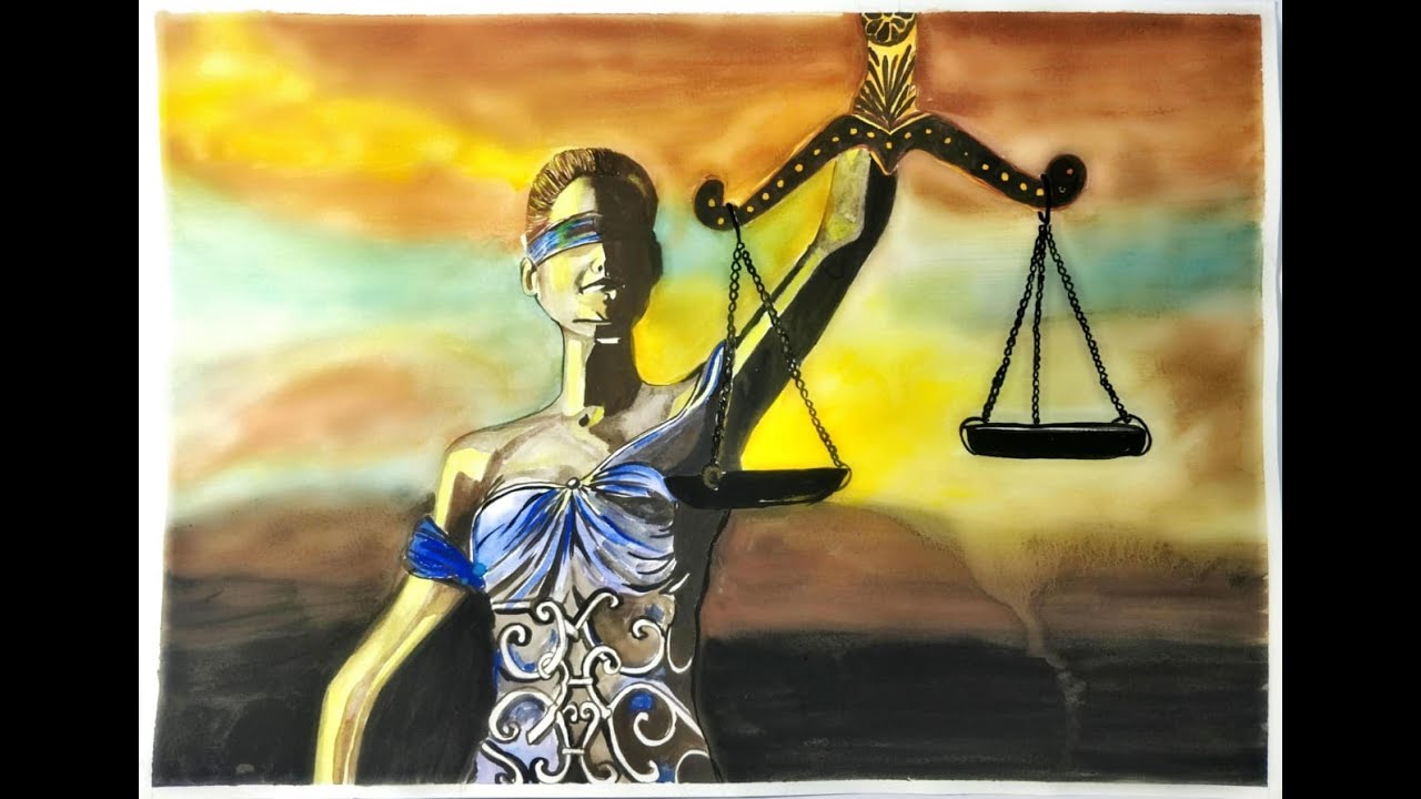 watercolor painting andha kanoon statue Blind law statue blind