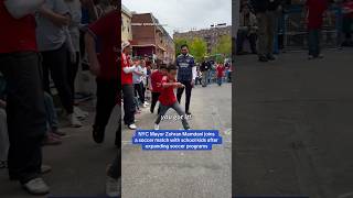 NYC Mayor Zohran Mamdani joins a soccer match with school kids after expanding soccer programs