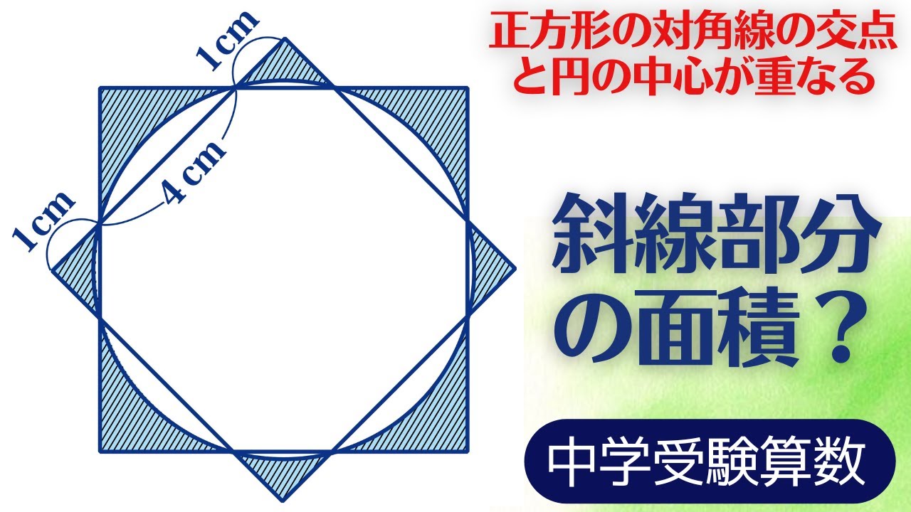 中学受験算数 平面図形 曲線図形の面積 正方形と円の共通部分 最難関クラス Youtube