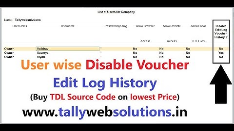 (Buy TDL Source Code Only Rs 50) User wise Disable Voucher Edit Log History Security in Tally Prime