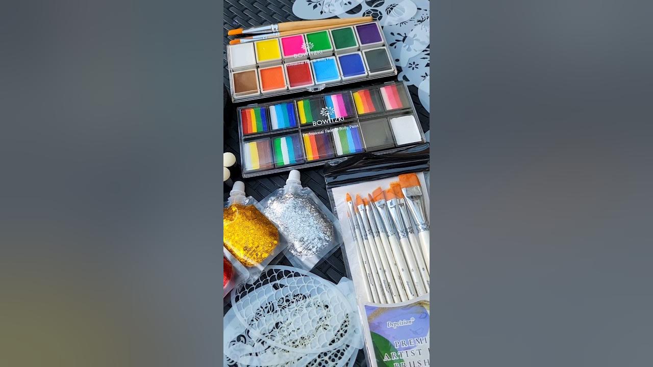 Bowitzki One Stroke Set Face Paint kit Split Cake Set with face paint  Stencils