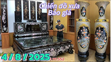 4/8/2025 sập gụ tủ chè khảm ốc, tứ quý gỗ trắc, bàn ghế ăn cẩn ốc, cặp lục bình