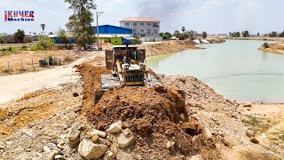 EP19 New Update! Excellent skill Dozer & Dump truck Dumping soil into water to Resize Road on canal