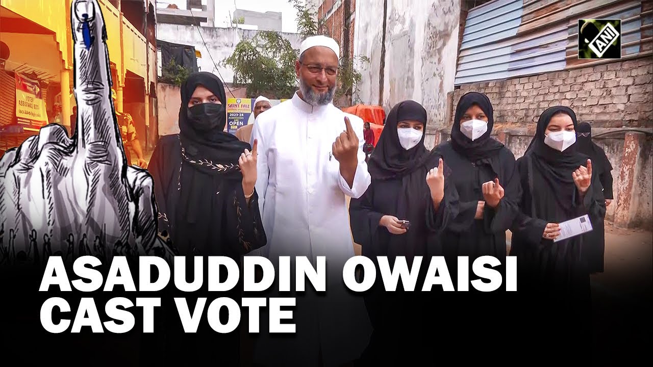 Telangana Elections AIMIM Chief Asaduddin Owaisi his family members cast vote in Hyderabad