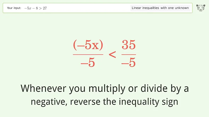Solving Linear Inequalities: -5x-8 is Greater Than 27