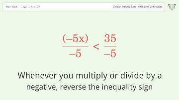 Solving Linear Inequalities: -5x-8 is Greater Than 27