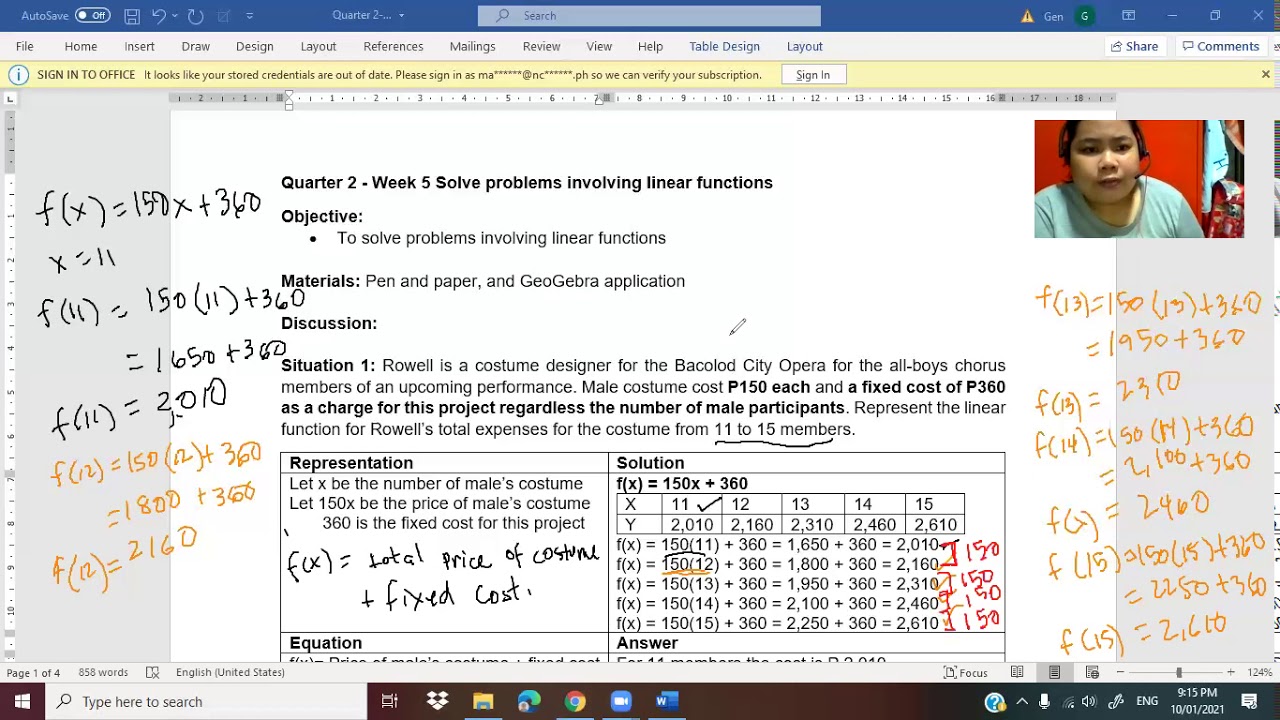Quarter 2 - Week 5 Problems involving linear functions - YouTube
