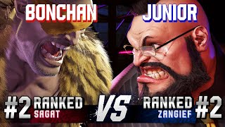 SF6 ▰ BONCHAN (#2 Ranked Sagat) vs JUNIOR (#2 Ranked Zangief) ▰ High Level Gameplay