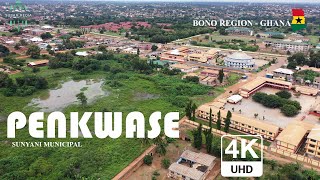 Penkwase Town Aerial view in the Sunyani Muncipal Bono Region of Ghana UHD 4K