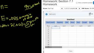 Sample Size Needed to Estimate a Percentage with StatCrunch Given the Margin of Error