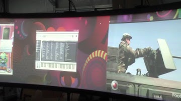 Huge 5760 x1080 Curved Desktop Display on 3 projector edge blend curved screen