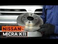 How to change front brake discs and front brake pads set on NISSAN MICRA 2 [TUTORIAL AUTODOC]