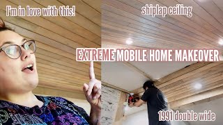 THIS JUST TRANSFORMED MY ENTIRE MOBILE HOME | extreme mobile home makeover | shiplap ceiling | ep.27