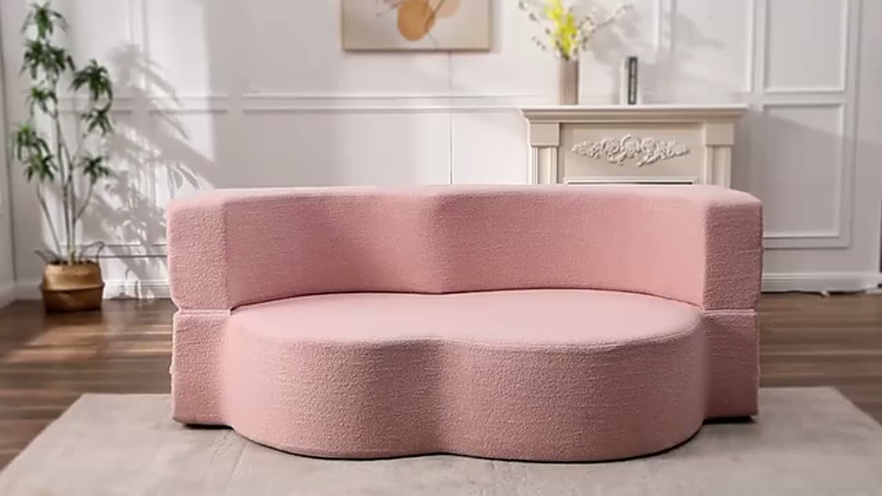 Folding Sofa Bed, 15" Full Size Floor Couch, Convertible Teddy Fabric Foam-Filled Sleeper Futon