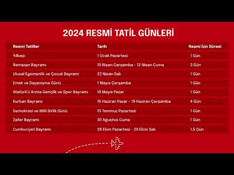 2024 YILI RESMİ TATİL VE DİNİ GÜNLER