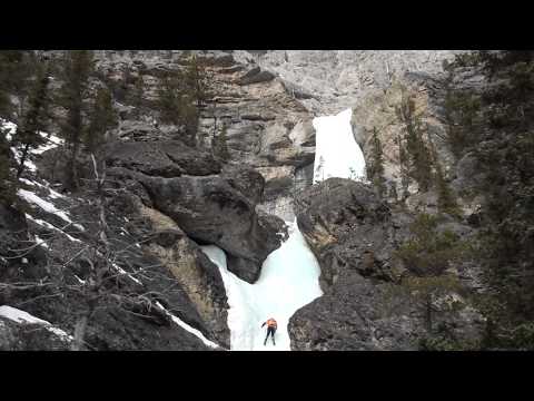 Attila Lutinca ice climbing Dream On waterfall nea...