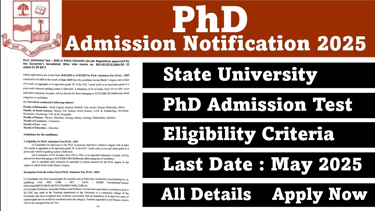 Ongoing PhD Admission 2025 // New PhD Admission Notification 2025 ...