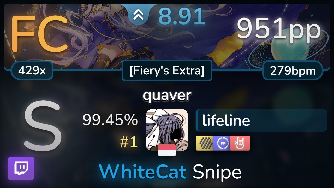 🔴 8.9⭐ lifeline | dj TAKA - quaver [Fiery's Extra] +HDDTHR 99.45% (#1 ...