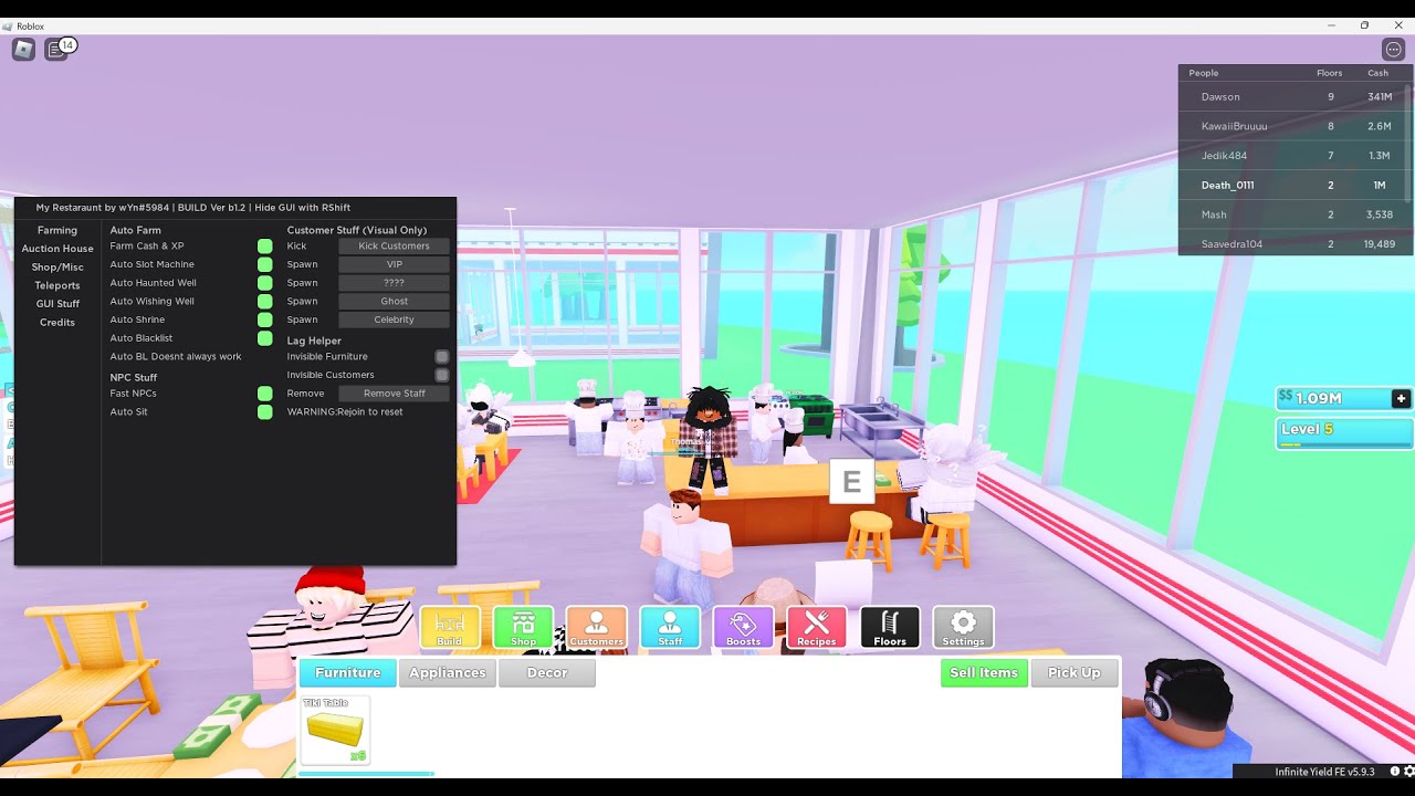 [ROBLOX] My Restaurant! OP auto farm exp & money Script (Pastebin)