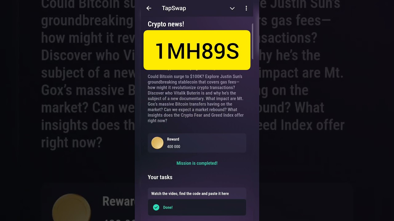 ماموریت جدید #تپسواپ (TapSwap) هدیه 62 🎁🎉💵 #tapswap - YouTube