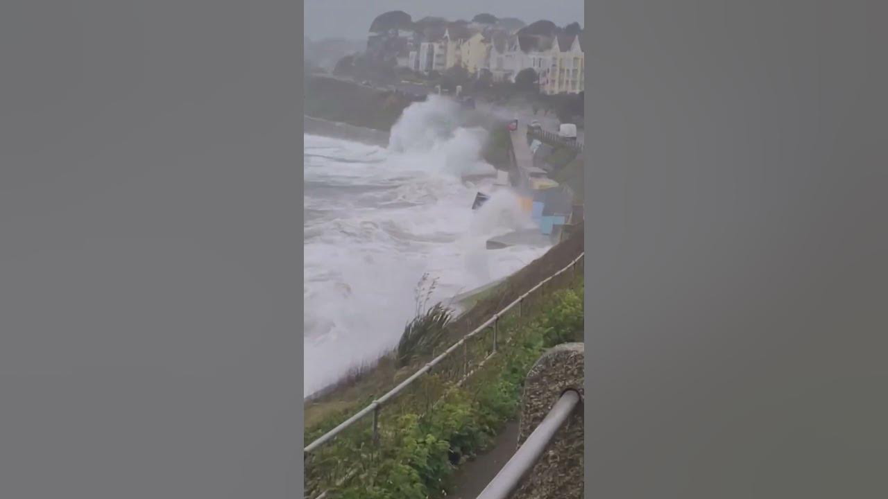 The famous beach huts on the Cornwall coast have been WASHED AWAY as Storm Pierrick hits 💨