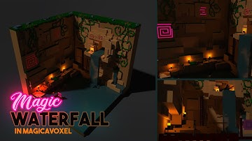 Voxel Art Timelapse - Magic Waterfall Scene -  MagicaVoxel