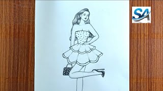 How to draw a Fashion Girl Dress - easy drawing ll pencil sketch for beginners ll girl Dress drawing
