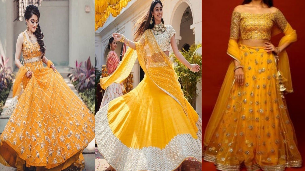 Banarasi silk circular lehenga choli in Yellow colour 5411