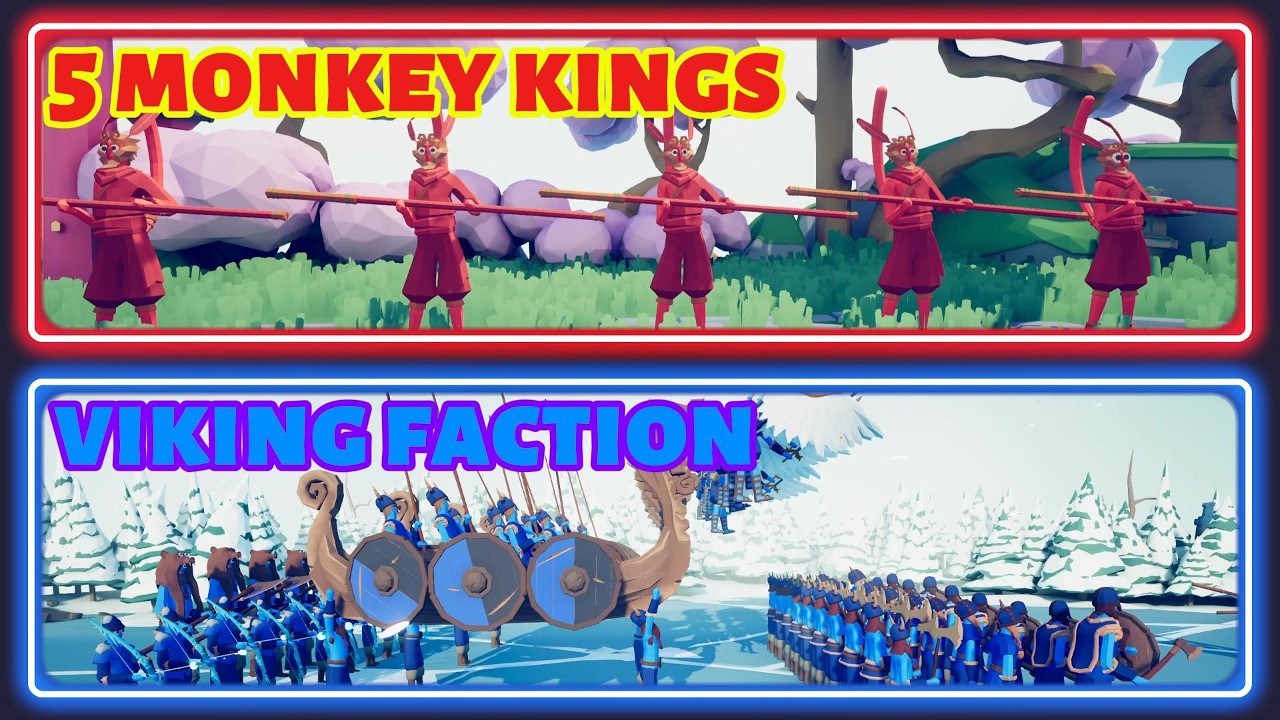 5 MONKEY KINGS vs VIKING FACTION | Totally Accurate Battle Simulator (TABS)