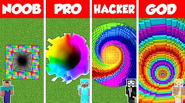 Minecraft Battle: NOOB vs PRO vs HACKER vs GOD: RAINBOW TUNNEL PIT HOUSE BUILD CHALLENGE / Animation