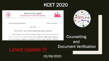 Update!!! | KCET 2020 | Counselling and Document verifcation | 02/09/2020