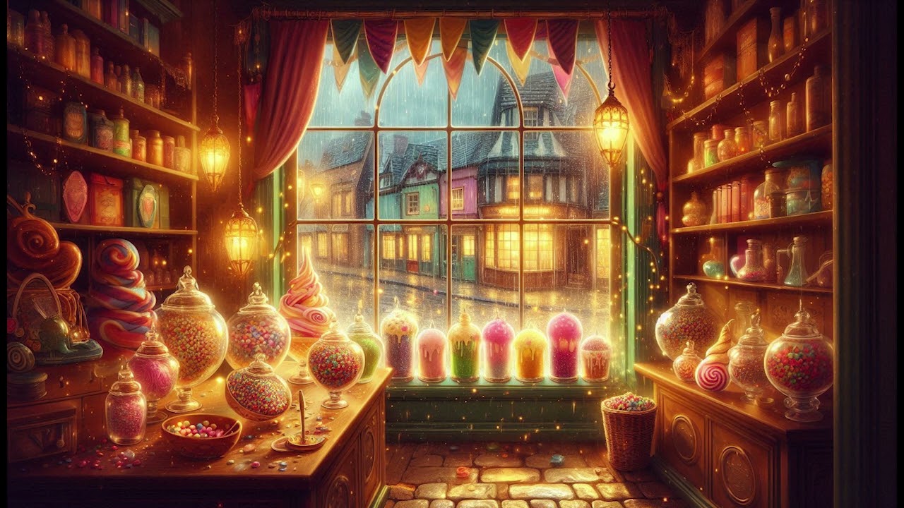 Candy Store Wallpaper with Rain Sound